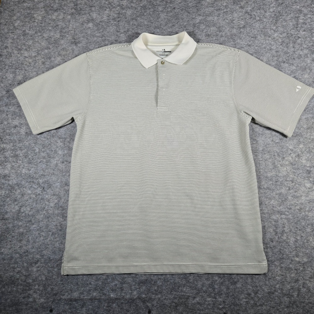 Grand Slam Mens White Striped Performance Golf Polo Shirt L